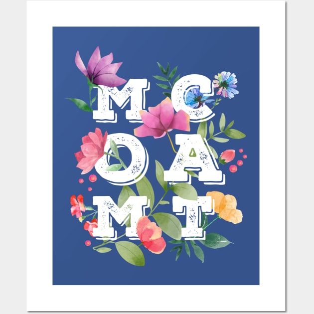 MOM CAT Letters with Flowers (Pink Background) Wall Art by leBoosh-Designs